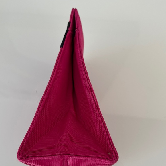 YSL Yves Saint Lauren Parfums Hot Pink Black Gold Grosgrain Clutch Authentic - Picture 7 of 12